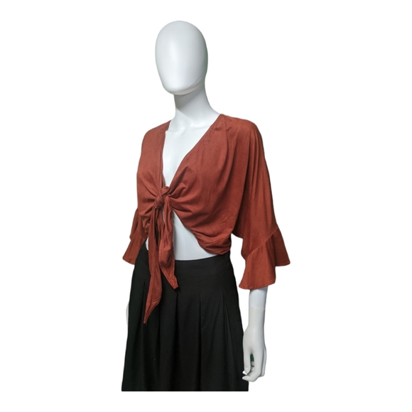 Olivaceous Crop Knot-Front Top Orange S - Picture 4 of 8